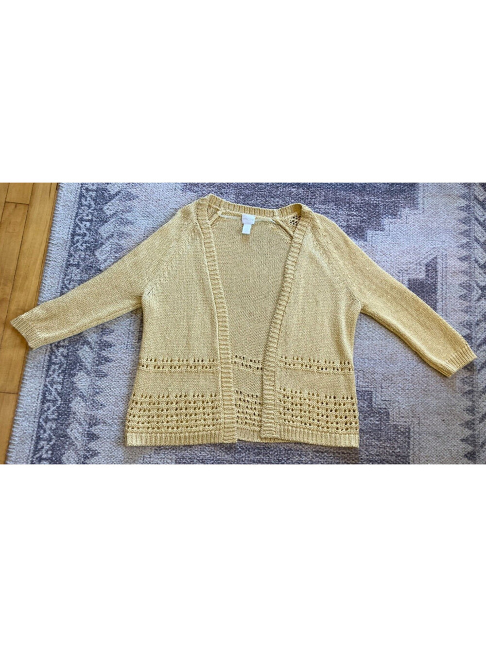 Womens Chico's Sz 1 Yellow Cardigan Top Knitted Long Sleeve Open